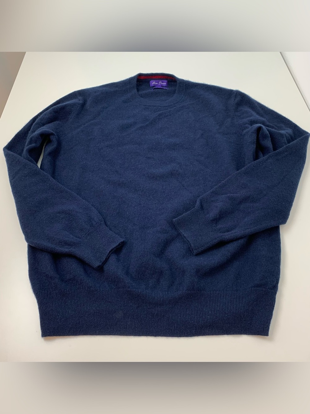 Alan Flusser 100% Pure Cashmere Sweater Blue Sz Large Crew Neck Quiet Luxury